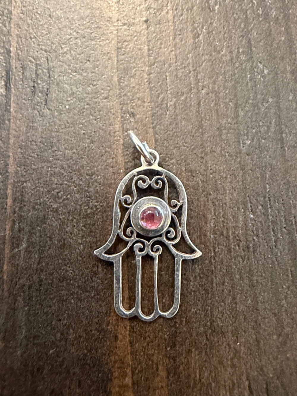 Sterling Hamsa Hand Pendant with Stone